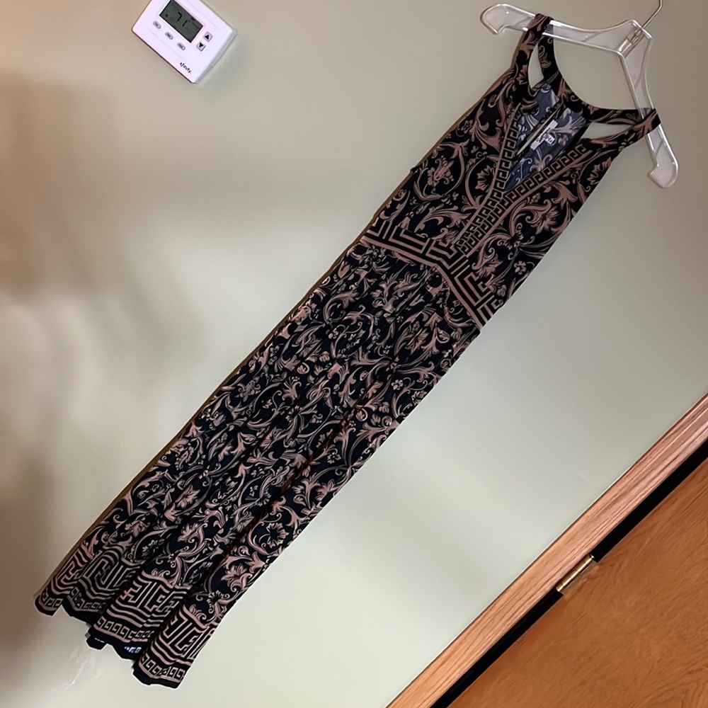Black & Gold Maxi Dress with Front Peephole